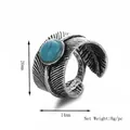 Anello a piuma vintage argento con turchese e visualizzazione delle dimensioni esatte - Argento