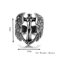 Gothic punk adjustable ring with silver cross wing relief design, height 26mm and weight 9g - Silver
