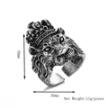 Silver lion head crown ring for men, vintage carved open finger ring jewelry - Adjustable Open Lion Head Crown Style / Silver