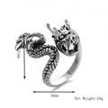 Vintage silver dragon open ring for men and women featuring detailed dragon scales and shape - Silver