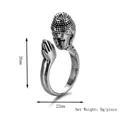 Etnische Boeddha hoofd open ring met biddende handen, vintage zilveren afwerking - Zilver