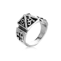 Anello piramide vintage punk da uomo con finitura in lega d'argento e simboli incisi - Stile Croce Gotica (R-48)