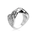 Anello aperto vintage a doppia testa di serpente in argento ossidato con scaglie - Stile Serpente a Due Teste (R-47)