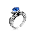 Anello regolabile retrò in lega con occhio di gatto blu e incisione in argento antico - Stile Occhio del Male Blu (R-50)