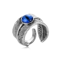 Vintage-Punk-Federring aus Silberlegierung mit rundem blauem Edelstein-Inlay - Feder Blaustein-Stil (R-52)
