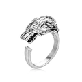 Anello punk testa di lupo argento retrò regolabile con incisione dettagliata - Stile Testa di Lupo Dominante (R-54)