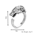 Retro silver punk wolf head open ring with 30mm height and detailed vintage engraving - Silver
