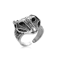 Anello aperto maschera tasso punk retrò in argento antico con trame nodo celtico - Stile Rospo (R-60)
