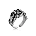 Anello punk vintage argento con rilievo croce di ferro e motivi fleur-de-lis - Stile Croce Incisa Vintage (R-56)