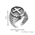 Vintage silver adjustable cross ring for men with fish scale textured band - Open Adjustable Cross Style / Silver