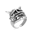 Anello maschera Oni argento vintage con fascia regolabile e corna di demone gotiche - Stile Maschera Hannya (R-61)