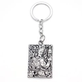 Retro square alloy keychain with embossed mythological figure and silver totem pendant - Silver
