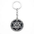 Porte-clés rond à la mode avec hexagramme et motif de neige sur métal argenté poli - Noir Argent