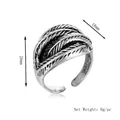 Retro punk style four-feather adjustable open ring with vintage silver finish - Adjustable Feather Style / Silver