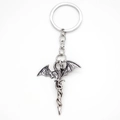 Vintage silver dragon and sword pendant keychain with detailed wings and metallic finish - Silver