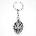 Vintage lion head keychain with antique silver finish and detailed mane relief carving - Antique Silver
