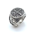 Vintage St. Benedikt Medaille Kreuzring in oxidiertem Silber, verstellbarer Ring - Silber