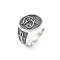 Silver open ring featuring Eye of Horus and Ankh symbols in Ancient Egyptian style - Adjustable Open Style / Silver