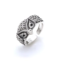 Anello aperto regolabile a forma di civetta vintage con finitura in argento antico - Argento