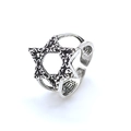 Verstellbarer Vintage-Ring mit hohlem Hexagramm-Motiv und graviertem Silber-Finish - Silber