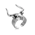 Retro punk bull head ring in vintage silver finish with adjustable open band design - Cow