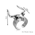 Anillo punk cabeza de toro en plata vintage con tamaño ajustable para hombres - Forma de Cabeza de Toro (Ring-79) / Plateado