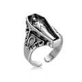 Gothic punk coffin ring for men with vintage silver finish and adjustable open band design - Coffin