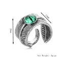 Gothic punk engelenoog veer open ring met groene pupil edelsteen en zilveren afwerking - Zilver