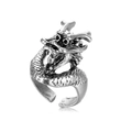 Vintage silver adjustable dragon ring for men featuring detailed scales in a dark gothic style - Dragon
