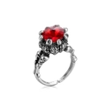 Verstellbarer Retro-Gothic-Ring mit rotem Rubin und silbernen Totenkopf-Knochenkrallen - Rubin