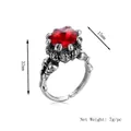 Anillo calavera gótica vintage con piedra de rubí rojo y banda de plata ajustable - Plateado