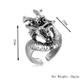Adjustable dragon-shaped ring in silver finish with detailed scales and dragon head design - Silver