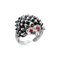 Vintage punk hedgehog open ring with red ruby eyes and antique silver textured finish - Hedgehog