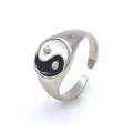Verstellbarer silberner Tai-Chi-Ring mit klassischem schwarz-weißem Yin-Yang-Symbol - Silber