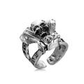 Vintage Silber Punk Totenkopfring mit mechanischen Flügeln und TO RIDE Gravur für Herren - Geisterkönig Totenkopf