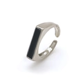 Minimalist silver geometric ring with black rectangular inlay in a modern style - Silver Black Accent
