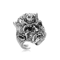 Adjustable gothic devil monster ring with oxidized silver finish and horn details - Horned Monster