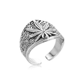 Vintage oxidized silver maple leaf ring with adjustable band and embossed relief details - Maple Leaf