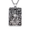 Collana lunga con ciondolo Buddha quadrato in argento antico con rilievo curato - Argento