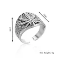Retro hip-hop maple leaf open ring in vintage silver finish with 18mm width detail - Adjustable Open / Silver