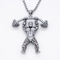 Zilveren bodybuilding ketting voor heren met gespierde atleet hanger en box ketting - Zilver