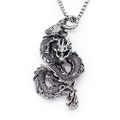 Collana vintage in acciaio inossidabile con pendente a drago e catena a sfere quadrate - Argento