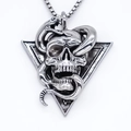 Collana punk gotica con ciondolo a triangolo, teschio dettagliato e serpente in argento - Argento