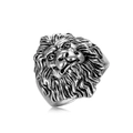 Retro lion head ring for men with vintage oxidized silver finish on a white background - Lion