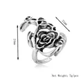 Bague ouverte rose évidée rétro en finition argent antique pour hommes et femmes - Ouvert Réglable (Ring-96) / Argenté