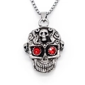 Punk-Stil Totenkopf-Halskette mit roten Edelsteinaugen und feinen Vintage-Schnitzereien - Silber