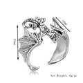 Vintage silver dragon open ring with detailed scales and wings in a gothic hip-hop style - Silver