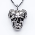 Punk roestvrijstalen ketting met ramshoorn schedel hanger en zilveren box-ketting voor heren - Zilver