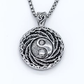 Retro Tai Chi Yin Yang pendant necklace in silver tone with spiral texture and box chain - Silver