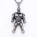 Vintage zilveren halsketting met bodybuilder hanger en robuuste schakelketting voor heren - Zilver